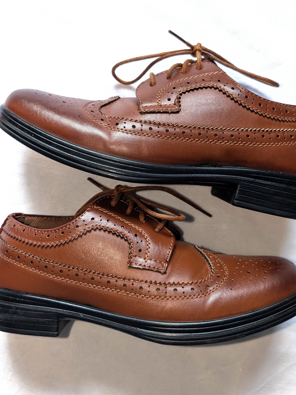 Deer Stags Ace Boys Size 1W Wingtip Oxford Laces Shoes Brown Dress Casual